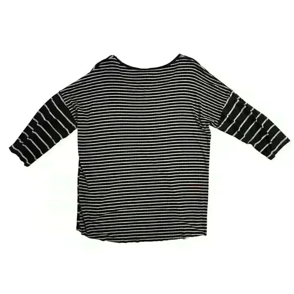 Cynthia Rowley Womens LG Tunic Rayon Top Black Tan Striped 3/4 Sleeve Hi Low Hem - Picture 8 of 10